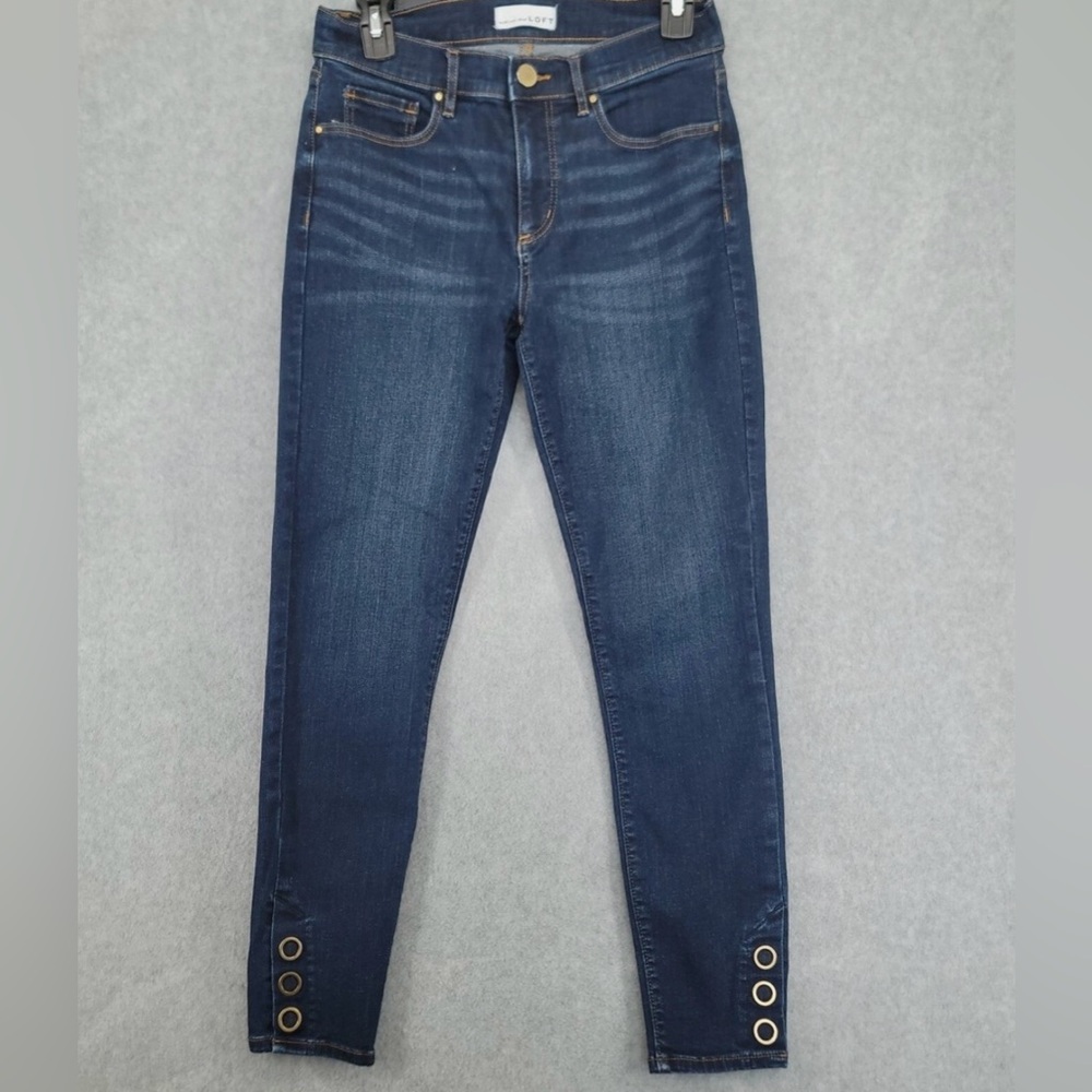 LOFT Dark Blue Skinny Jeans with Grommet Detail